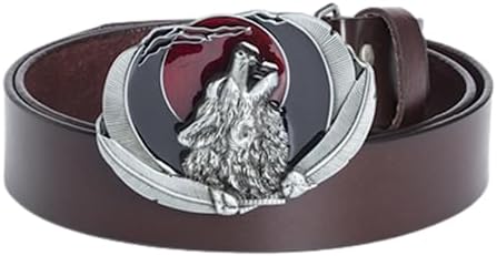 Amazon | [NALANY] メンズレザーベルトハウリングウルフヘッドメタル